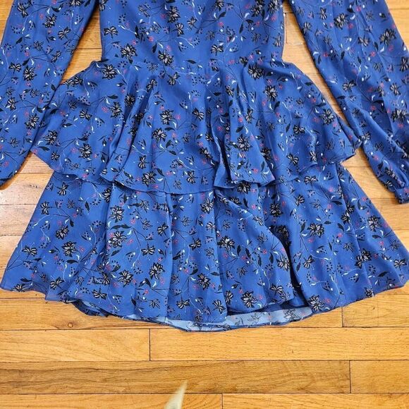 Love by Theia Blue Ruffle Tiered Strappy Back Cocktail Dress Size 4 - Picture 4 of 8